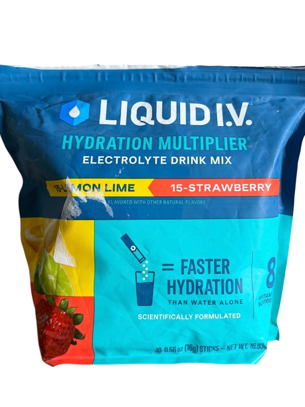 NEW Liquid I.V. Electrolyte Powder Mix 30 CT - Strawberry & Lemon Lime - Sealed